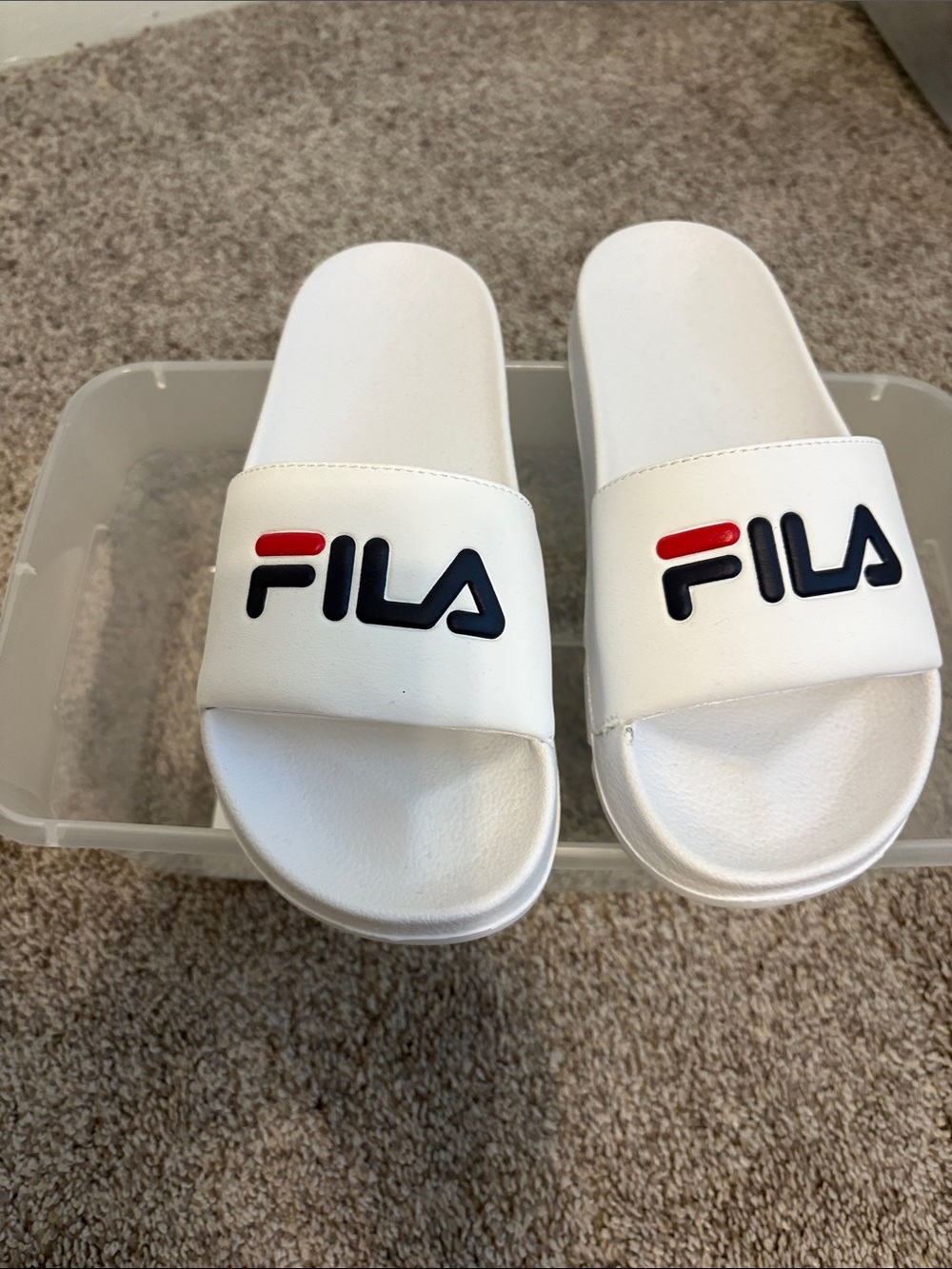 Fila Kids White Slide Sandals with Red & Navy Logo Accents